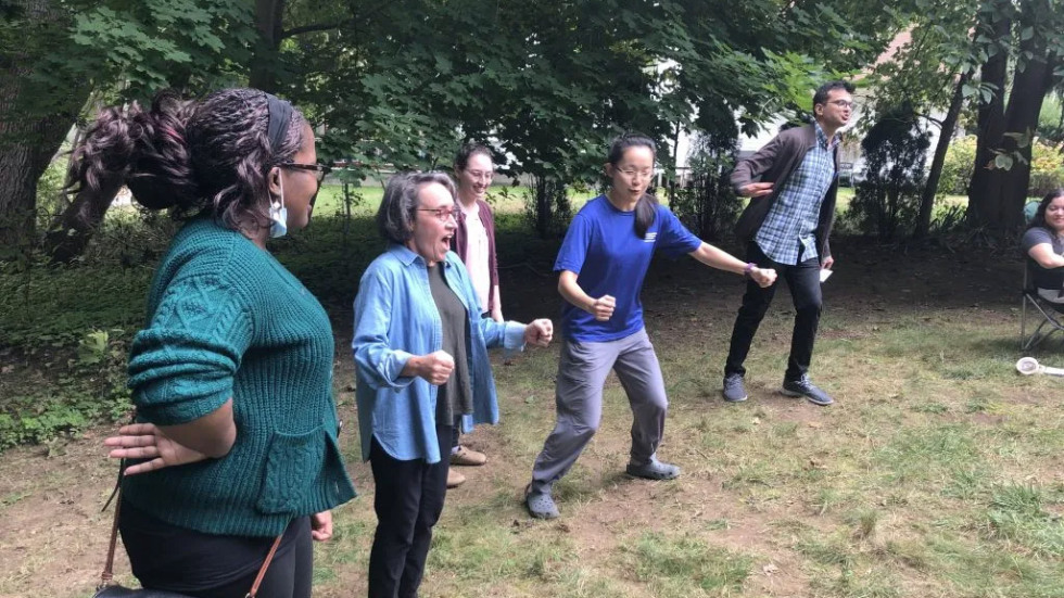 people playing a game together outside